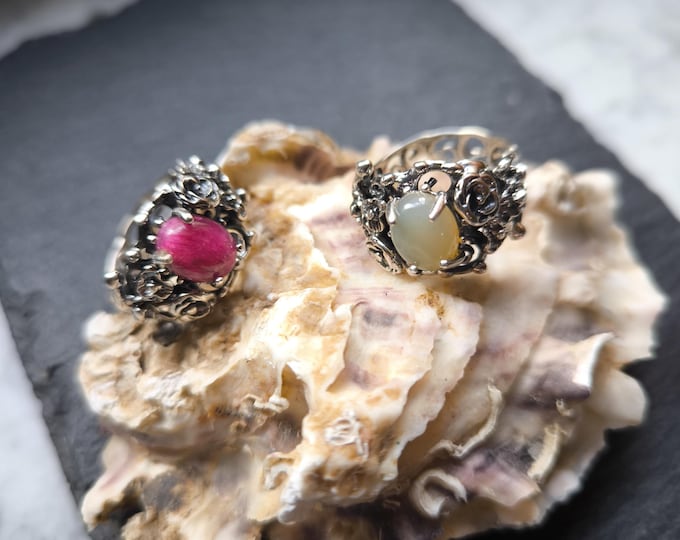 Silver and natural stone rings