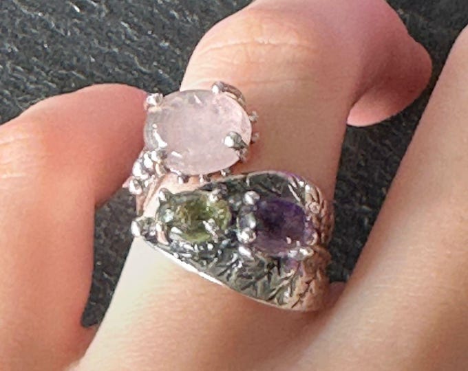 Silver and natural stone ring