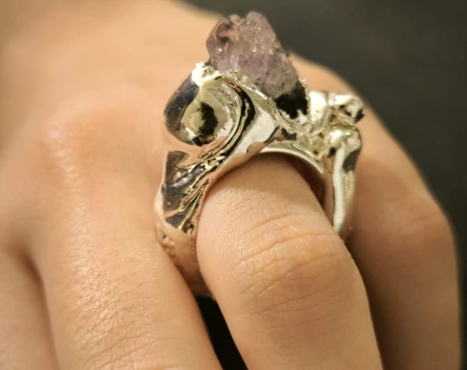 Anello Ametista in argento e resina artistica