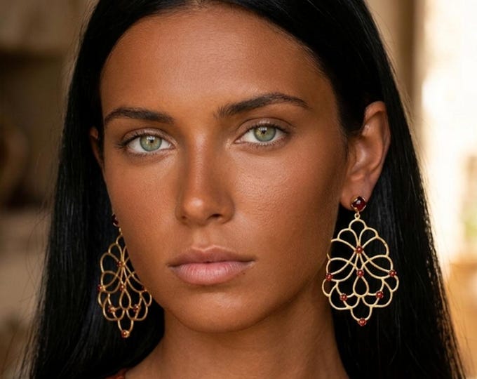 Dangling lobe earrings in matte gold on bronze and finished with natural carnelians - gift for her -