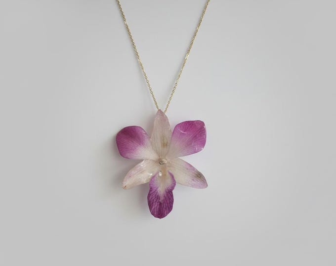 Collana Orchidea Singapore Vera, Pendente Resina Colori Pastello, Catenina Argento 925 Dorato, Regalo Donna Elegante, Scatola e Garanzia