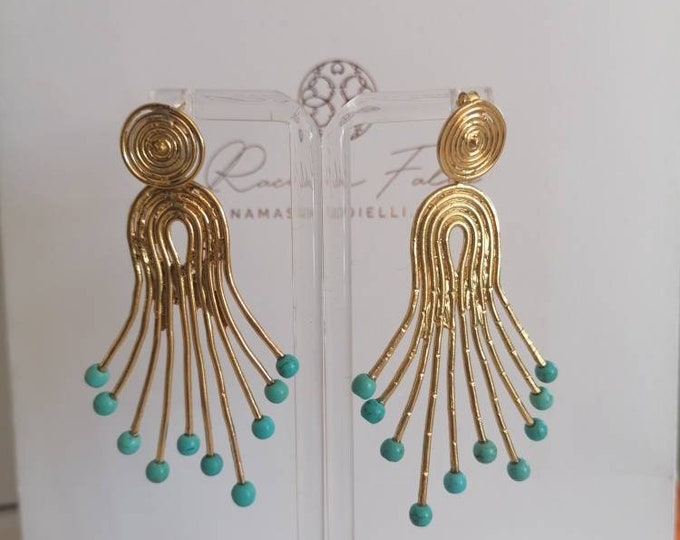 Gold earrings, natural turquoise, antique style