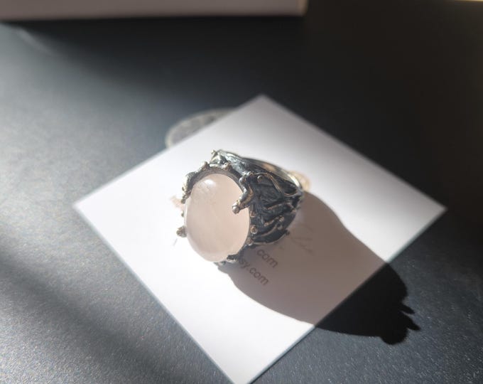 ring in burnished silver and white obsidian
