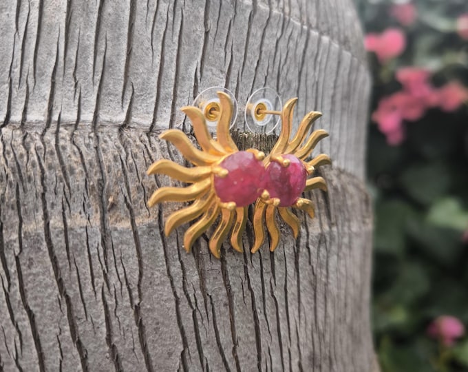 Etruscan sun and red jasper earrings