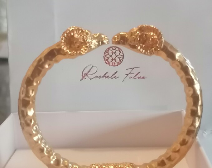Etruscan Spring Bracelet Ram Heads Gold on Bronze Adjustable