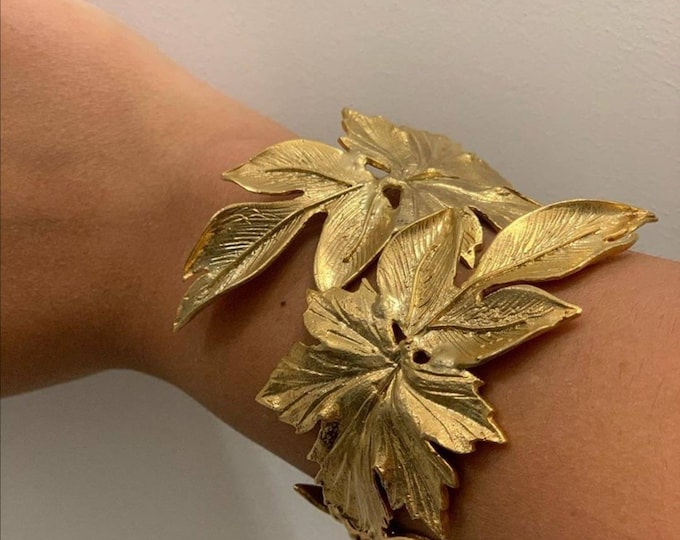 Large 24K Gold Plated Slave Bracelet, Gift for Her - Handmade Jewelry -