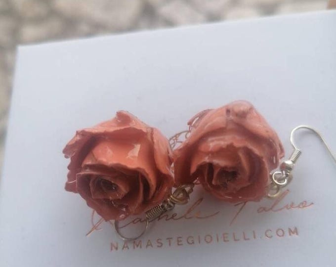 Orecchini Rose Vere e Resina Rosa Antico, Gioielli Fiori Veri Pendenti Monachella, Orecchini Boccioli Rosa 3D Regalo Donna Eleganti Unici