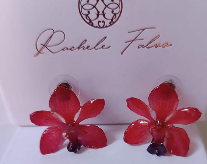 Orecchini Orchidea Rossa al Lobo, Piccoli Fiori Veri in Resina, Gioielli Botanici Argento Nichel Free, Regalo Donna Artigianato italiano