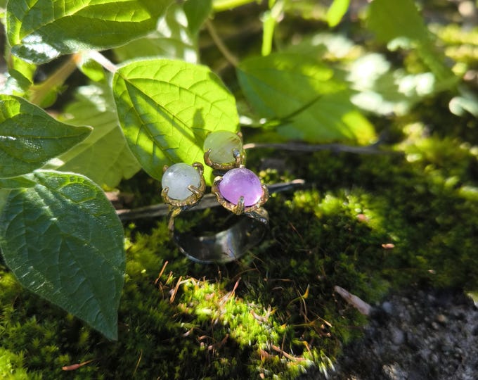 Burnished silver and natural stone rings
