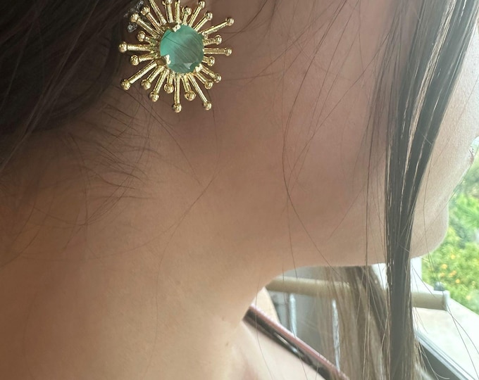 small gold-plated earrings with sea green quartz