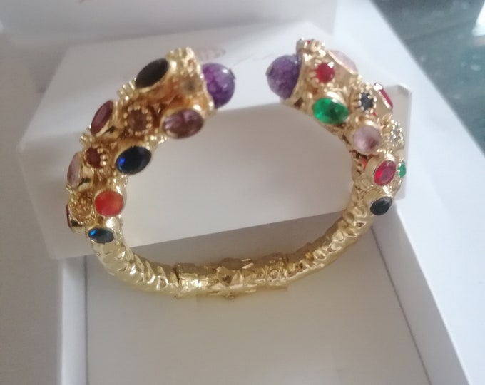 Etruscan multi-stone bracelet in gold on bronze studded with stones