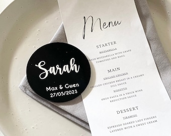 Personalised Acrylic Name Place Cards | Guest Place Cards | Bomboniere *with additional couple names/event + date*