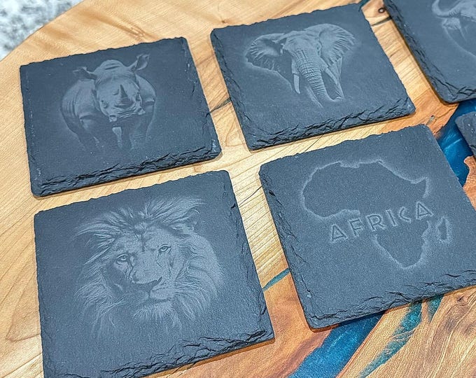 Engraved Slate Coasters. Sets, Custom, Square/Round.
