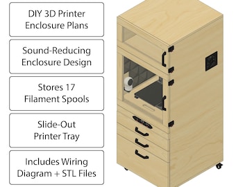 Planos para carcasa de impresora 3D / Armario para montar uno mismo con almacenamiento de filamento / Descarga digital