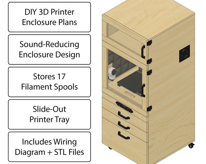 3D Printer Enclosure Plans | DIY Cabinet with Filament Storage | Digital Download
