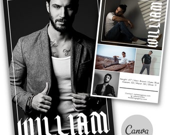 COMP CARD for MEN | Male Model Composite Card | Modeling Agency Portfolio | Canva Template | Casting Card | Actor Model | Z Card