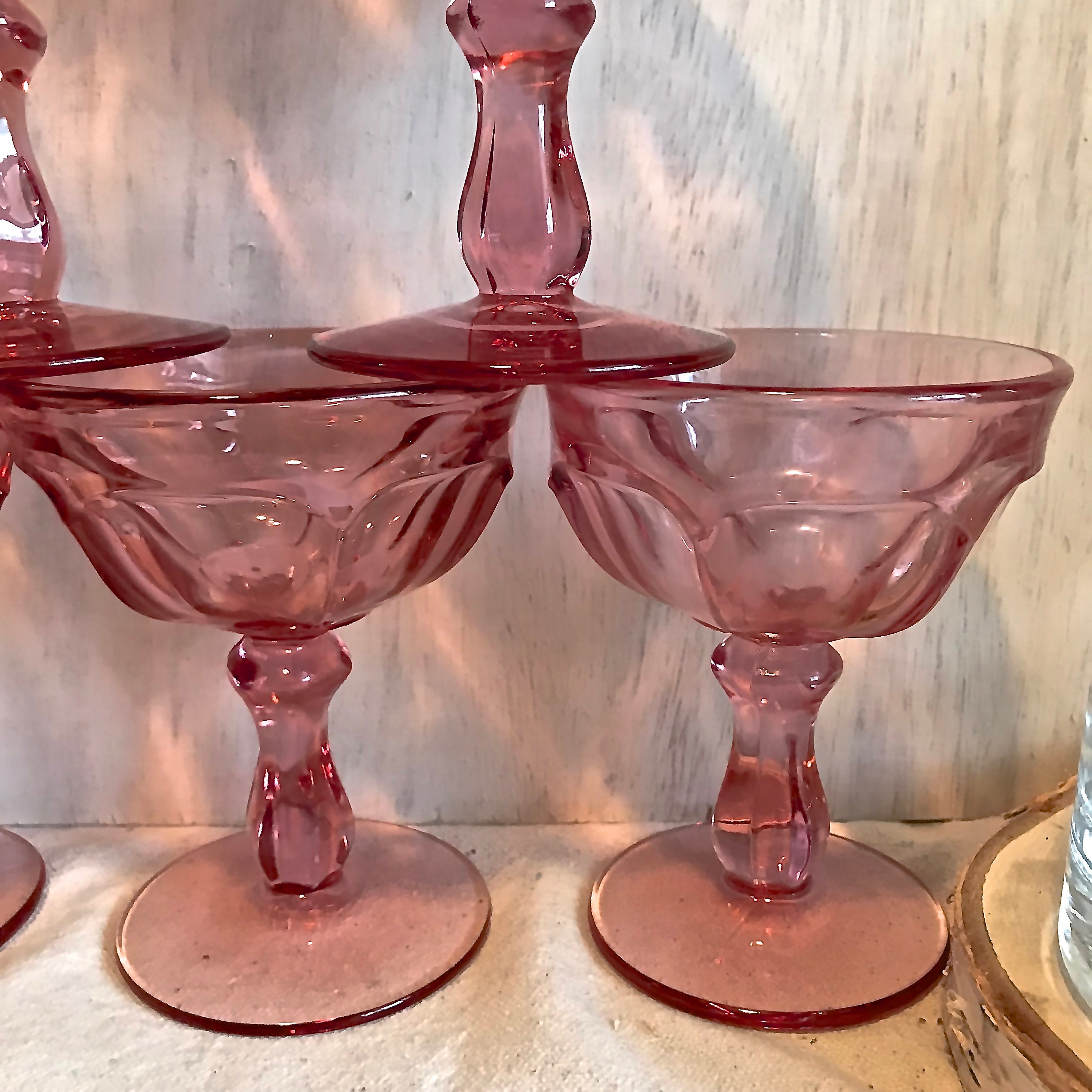Download Vintage Set of 6 Pressed Glass Wine/ Cocktail/ Water Glasses- Pink/ Raspberry color