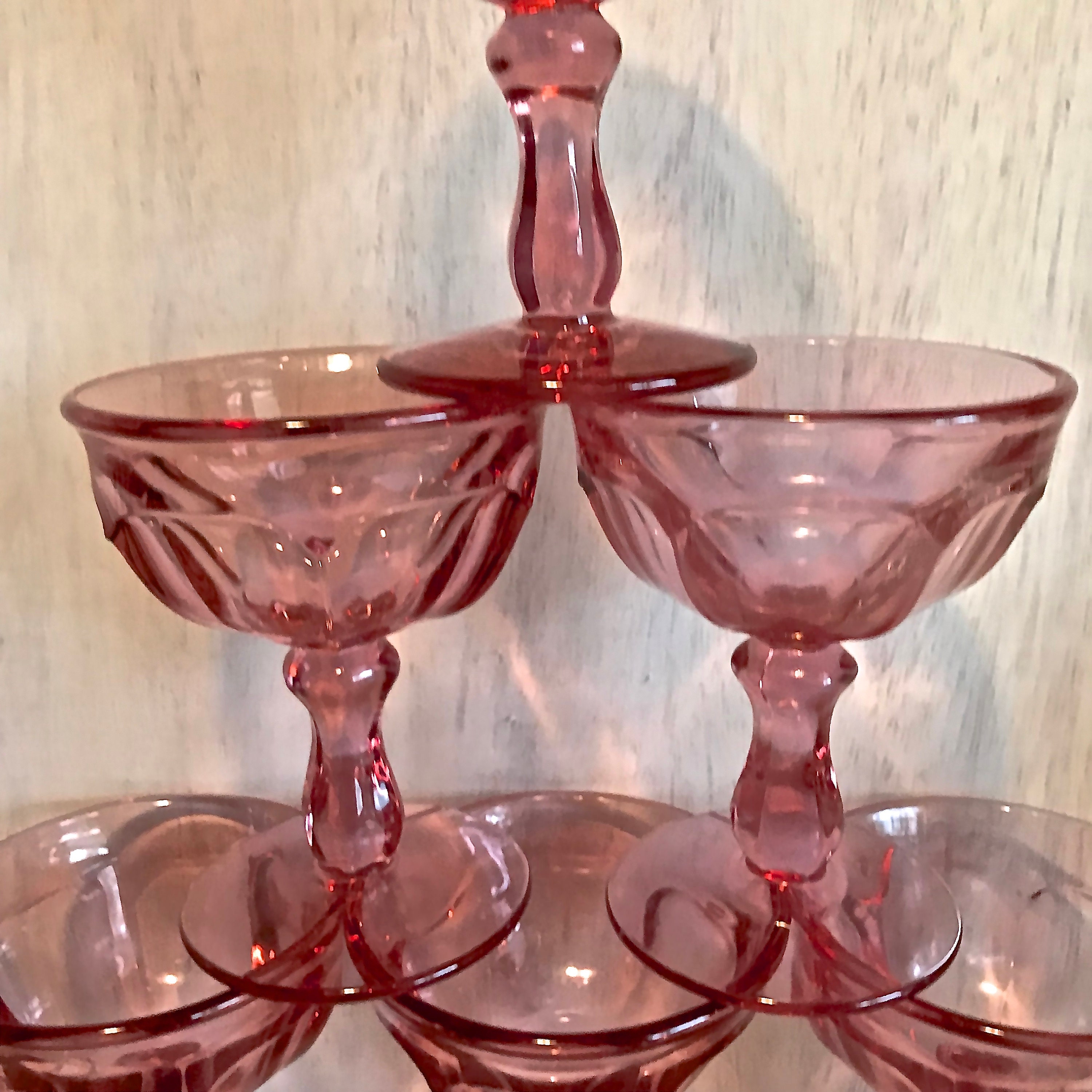 Download Vintage Set of 6 Pressed Glass Wine/ Cocktail/ Water Glasses- Pink/ Raspberry color