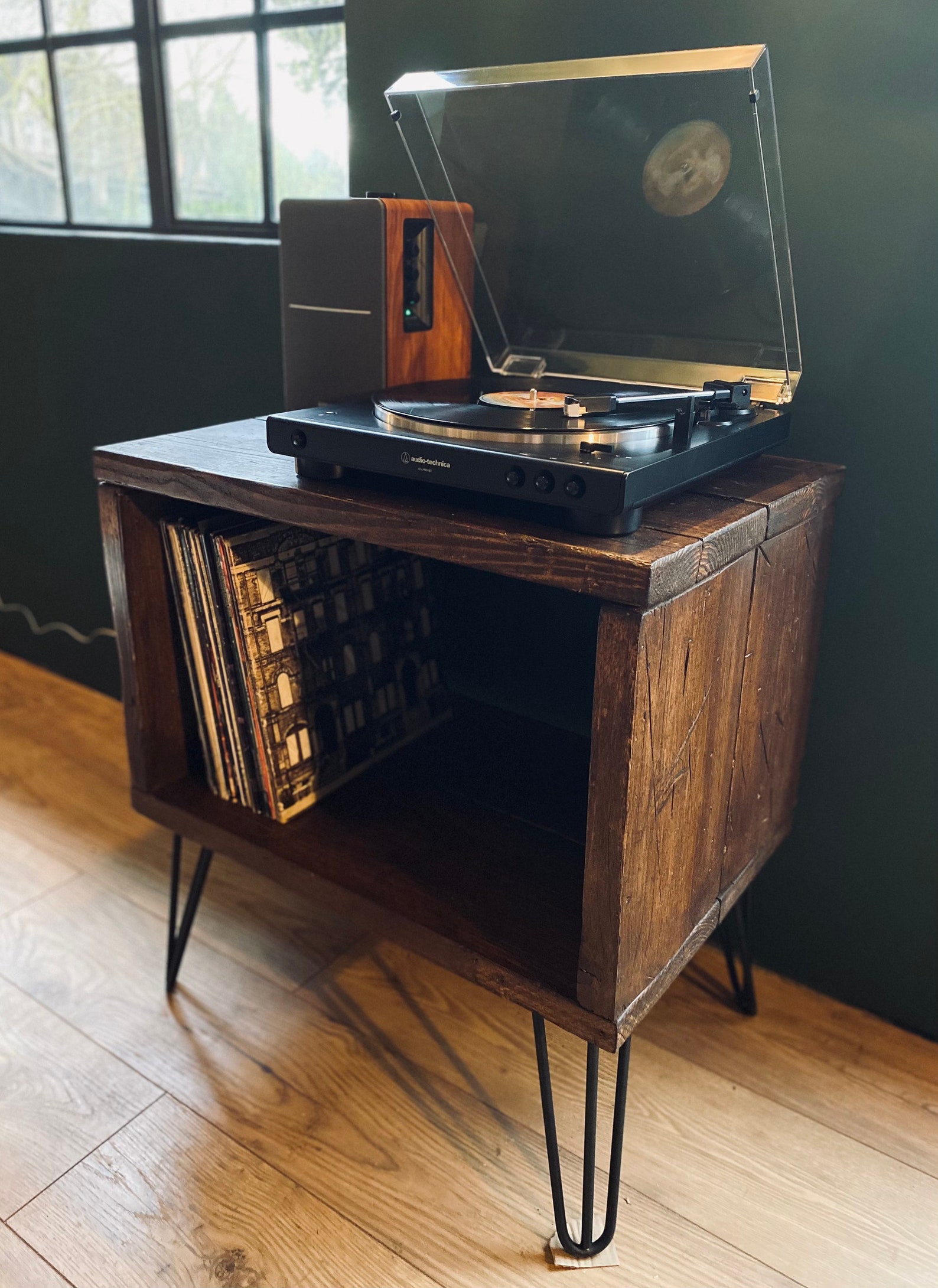 Industrial Record Player Stand/record Player Table With Vinyl Storage