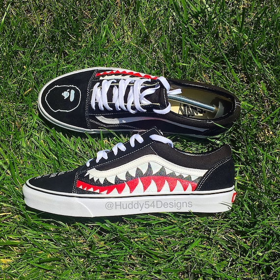 Custom Shark Teeth Bape Old Skool Vans - Etsy Custom Shark Teeth Bape Old Skool Vans - Etsy