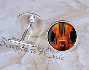 Violin cufflinks, cuff links, violin, music accessory