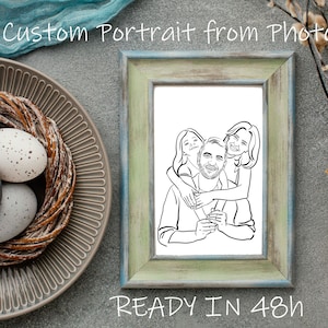 Custom Easter Portrait Of Family. Line Art From Photo. Digital Illustration. Easter Drawing. Gift For Mom and Dad from Kids.