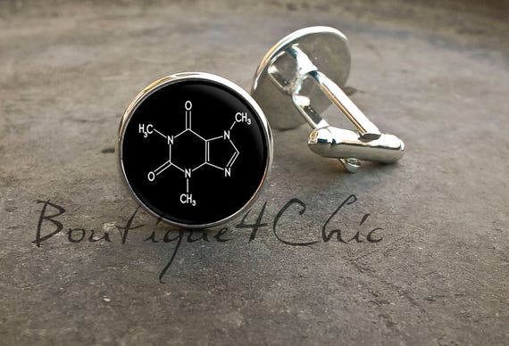 Caffeine cufflinks, caffeine molecule, cuff links