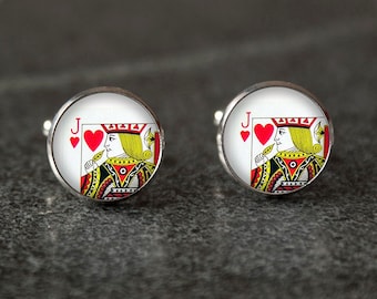 Jack of Hearts cufflinks, Jack of Clubs, Diamonds or Hearts, Playing cards cuff links, playing cards
