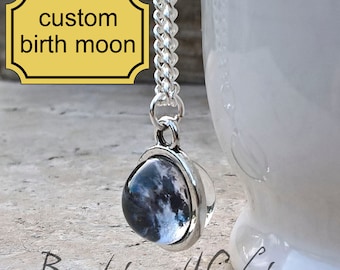 Moon necklace, Custom Birth Moon necklace, 2 sided, Astronomy, Moon phase pendant, Solar system, Personalized moon necklace,Birthday gift