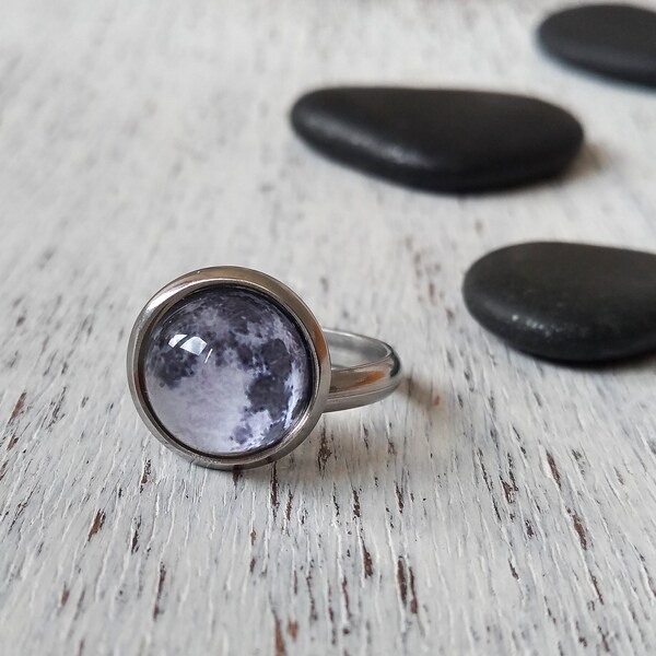 Birth Moon Ring, Moon, full moon ring, Surgical steel, Love you to the Moon and back, Solar system, BFF gift, Birthday gift, Birth Moon ring