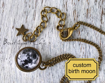 Birth Moon necklace, Custom moon phases necklace, 2 sided, Moon phase pendant, Solar system, Personalized moon necklace,Birthday gift