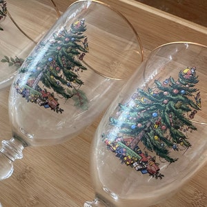 Vintage Spode Water Goblet Vintage Set of 4 Christmas Tree Santa Water Goblets 16 oz  Spode Christmas Glass Beverage Glass Classic Christmas