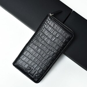 Cartera de piel negra, Cartera de piel con cremallera plegable, Tarjetero de piel, Cartera de hombre, Cartera de mujer