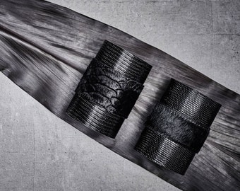 Wide Black Leather Cuff Bracelet: Handmade Women's Wristband