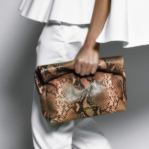 Animal Print Leather Clutch Bag: Rollover Evening Bag by PLIK