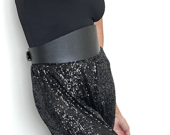 Black Leather Corset Belt: Wide Waist Cincher