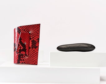 Red Leather Bracelet Cuff, Wide Leather Cuff, Asymmetric Leather Bracelet, Leather Wristband,  Animal Print Leather Cuff