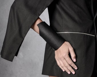 Black Leather Cuff Bracelet: Wide Avant-Garde Wristband