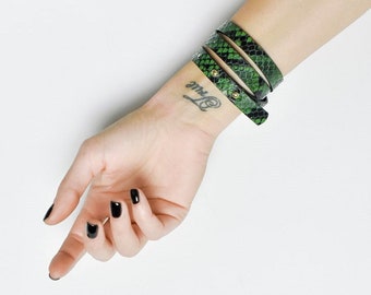 Snake Print Leather Wrap Bracelet - Adjustable Wristband