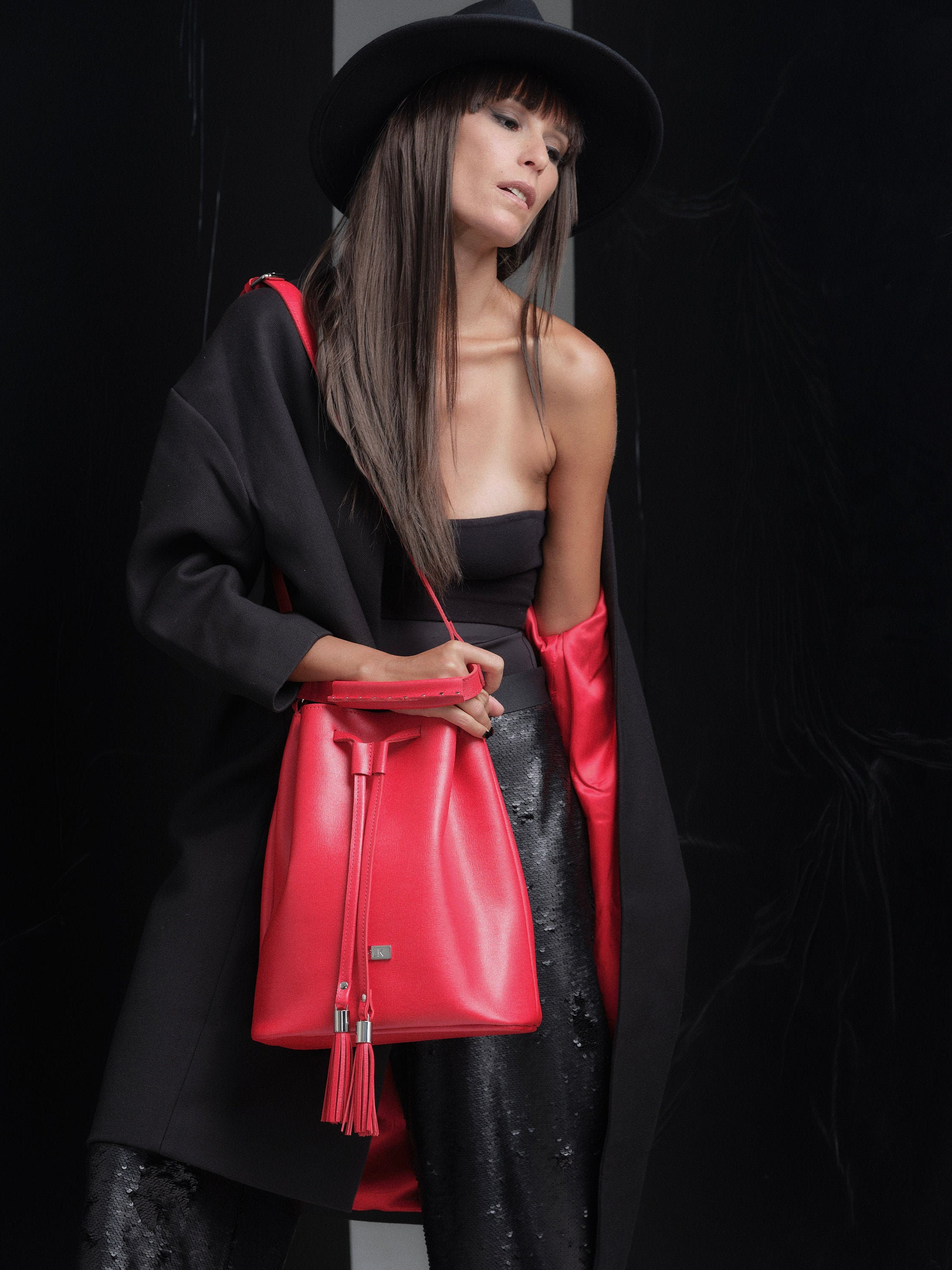 Red Leather Bucket Bag: Designer Boho Shoulder Bag - Etsy