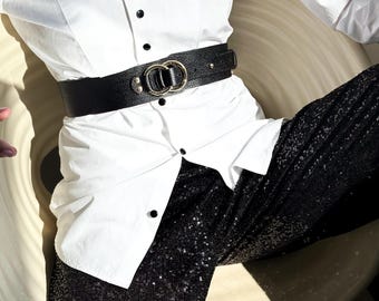 Black Leather Corset Belt, Wide Waist Belt, Italian Leather