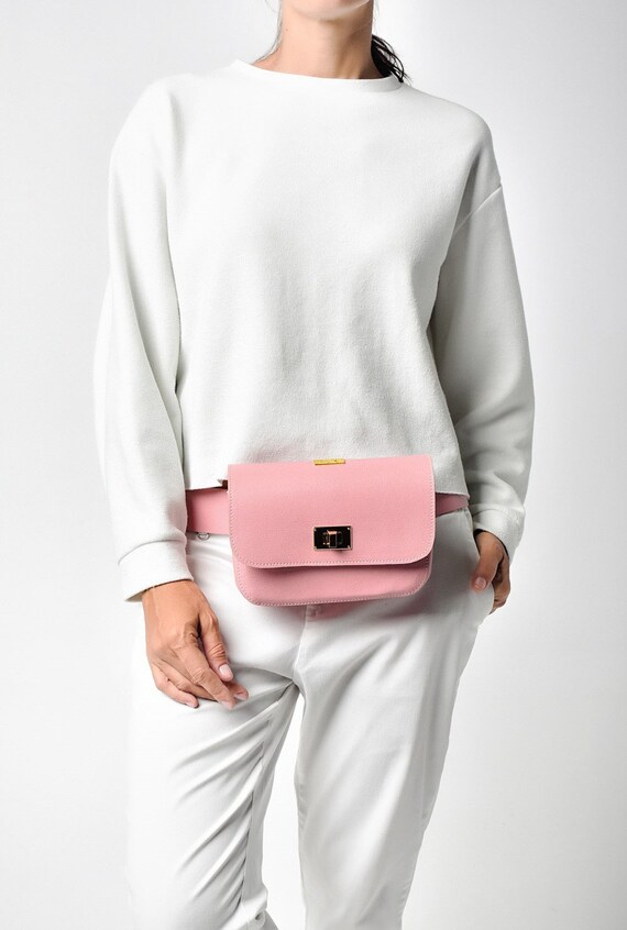 Pink Belt Bag Leather Belt Bagpink Fanny Pack Hip Bag Etsy