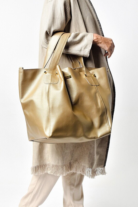 gold leather tote