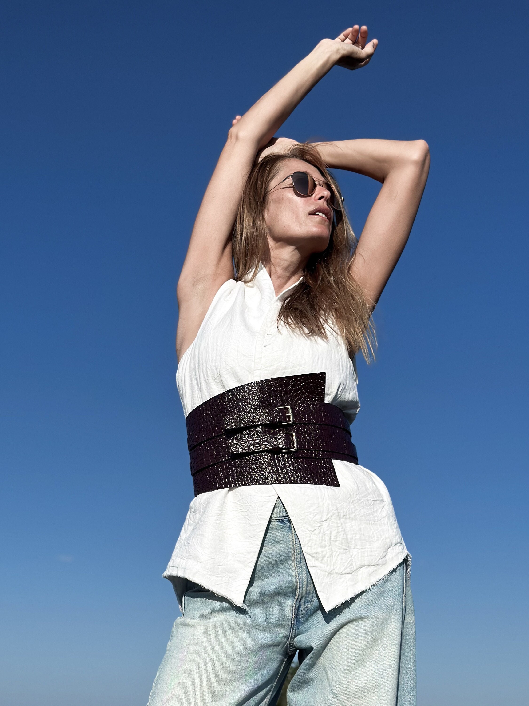 Wide Leather Corset Belt: Burgundy Waist Cincher - Etsy