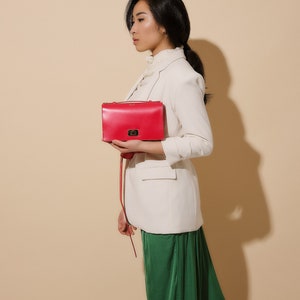 Leather Belt and Crossbody Bag, Fanny Pack for Women, Red Belt Bag, Leather Day to Evening Purse Clutch Bag image 7