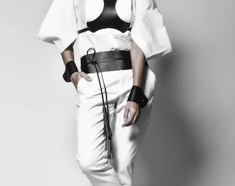 Black Leather Obi Belt: Waist Wrap With Tassels - Etsy display picture 2