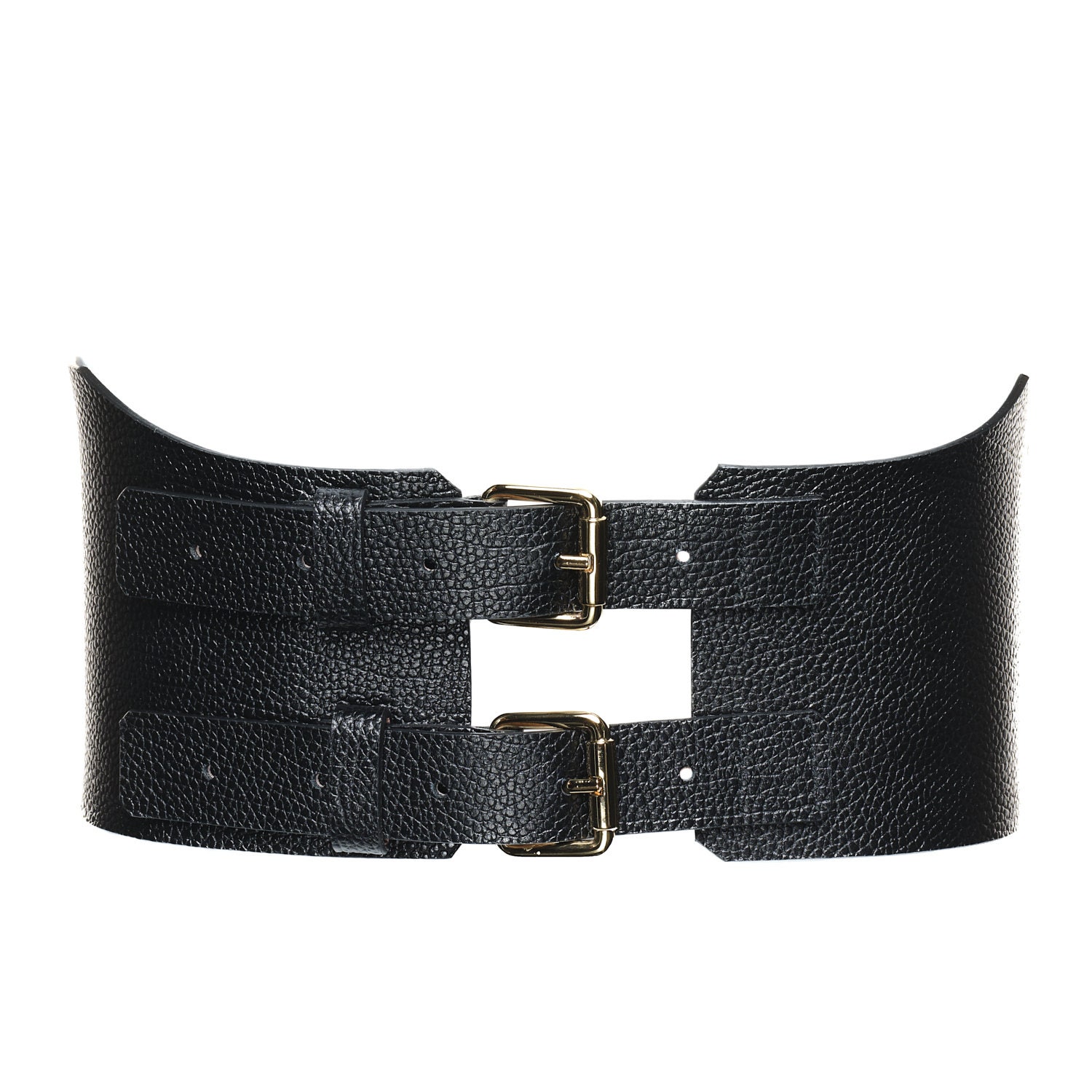 Black Italian Leather Corset Belt: Wide Waist Cincher - Etsy display picture 2