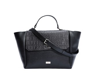 Czarna skórzana torba z uchwytem u góry: włoska skórzana torebka typu tote