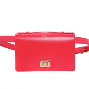 Leather Belt and Crossbody Bag, Fanny Pack for Women, Red Belt Bag, Leather Day to Evening Purse Clutch Bag image 3