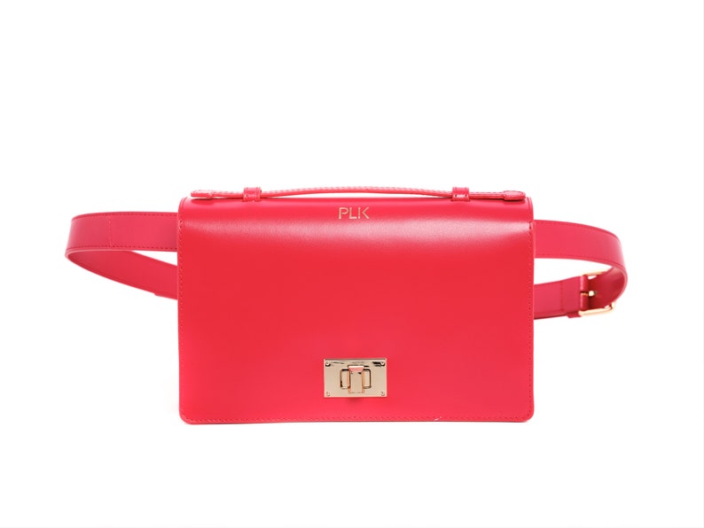 Leather Belt and Crossbody Bag, Fanny Pack for Women, Red Belt Bag, Leather Day to Evening Purse Clutch Bag image 3